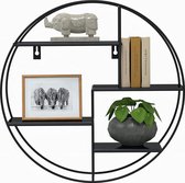 Wandrek Rond Metaal Zwart | Zwevend Muurrek Industrieel | Wanddecoratie voor Woonkamer, Keuken, Slaapkamer of Kinderkamer | Wandplank Decoratief | 42 x 42 x 10 cm