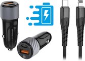 Dual USB-C en USB-A Autolader 36W + 1M USB-C Lightning Kabel voor Apple iPhone 12 / 12 Pro / 12 Mini / 12 Pro Max