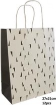 Dielay - Cadeautas met Driehoeken - Giftbag Papier - Set 12 Stuks - 27x21 cm - Zwart