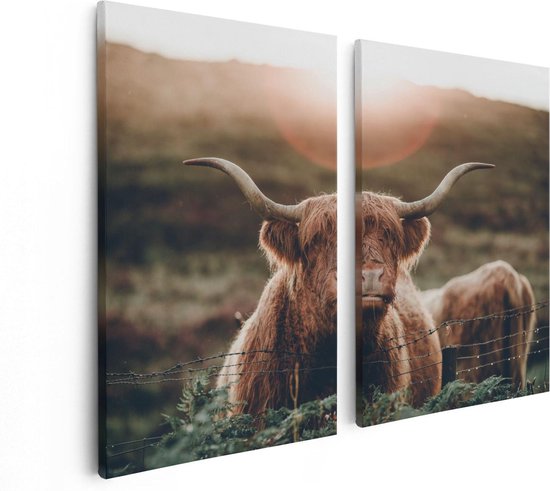 Artaza - Peinture sur toile Diptyque - Vache Highlander écossaise au soleil - 80x60 - Photo sur toile - Impression sur toile