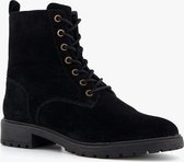 Hush Puppies suede dames veterboots - Zwart - Maat 41 - Echt leer