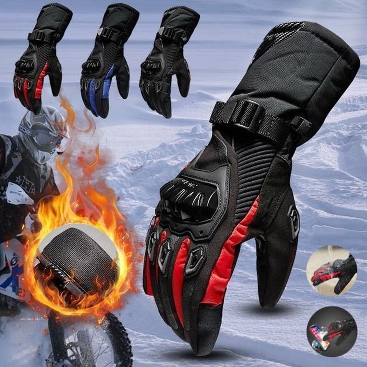 Winter Motorhandschoenen - Heren - Waterdicht Winddicht - Moto Handschoenen - Touchscreen Motorrijden Handschoenen - Zwart - XXL