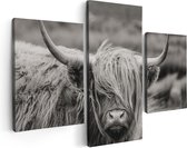 Artaza - Triptyque de peinture sur toile - Vache écossaise Highlander - Zwart Wit - 90 x 60 - Photo sur toile - Impression sur toile