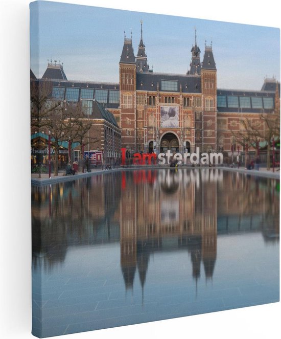 Artaza Canvas Schilderij Amsterdam Rijksmuseum - I Amsterdam Tekst - 70x70 - Foto Op Canvas - Canvas Print