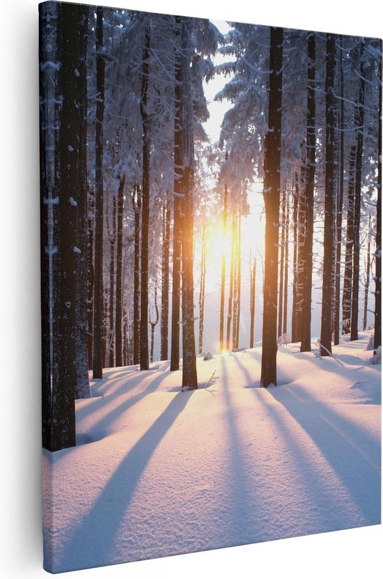 Artaza Canvas Schilderij Bos Met Sneeuw Tijdens De Zonsondergang - 80x100 - Groot - Foto Op Canvas - Canvas Print