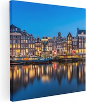 Artaza Canvas Schilderij Amsterdamse Huisjes In De Avond Met Lichten - 60x60 - Foto Op Canvas - Canvas Print