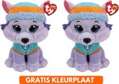 Ty Paw Patrol knuffel  2x zachte knuffels Everest 15 cm - Kinder poppen speelgoed hondjes Nickelodeon
