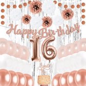 Sweet 16 versiering - 16 Jaar Verjaardag Versiering - Rose Goud - All-in-one Feestpakket - 16de verjaardag - Papieren confetti
