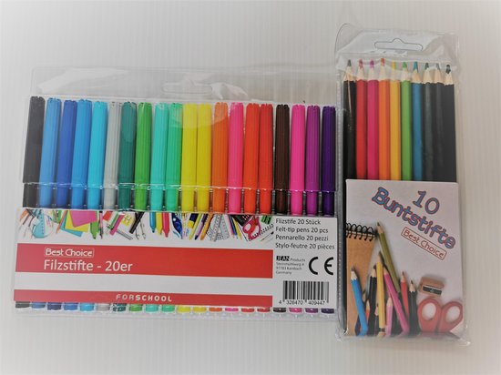 Set de 10 crayons de couleur et 20 feutres de couleur pour enfants