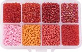 Kralen | Kralen set voor sieraden maken - 8 Kleuren Rood/oranje - 3mm - Glas Zaad Kralen - Kit voor Sieraden Maken - Rocaille - DIY - Volwassenen - Kinderen - Kralenset - Seed Beads - Cadeau - MAIA Creative