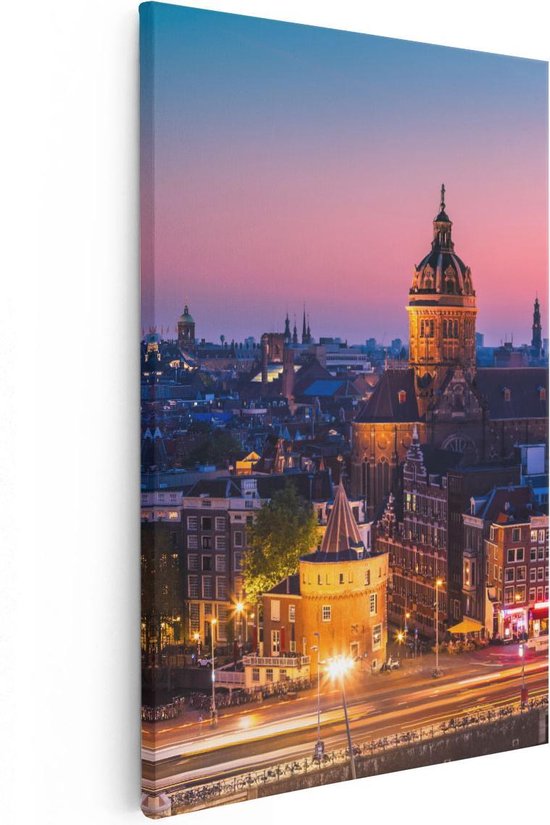 Artaza Canvas Schilderij Amsterdam Skyline Bij Zonsondergang  - 80x120 - Groot - Foto Op Canvas - Canvas Print