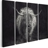 Artaza Canvas Schilderij Vierluik Schotse Hooglander Koe - Zwart Wit - 80x60 - Foto Op Canvas - Canvas Print