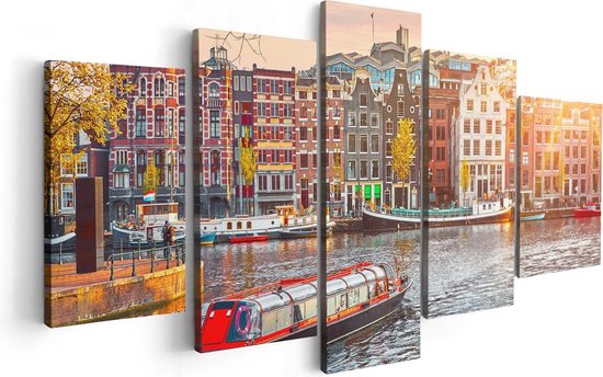 Artaza Canvas Schilderij Vijfluik Amsterdamse Huisjes Vanaf De Grachten - 100x50 - Foto Op Canvas - Canvas Print