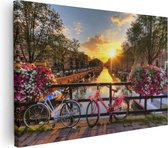 Artaza Toile Peinture Amsterdam Pont Avec Lever Du Soleil - 90x60 - Photo Sur Toile - Impression Sur Toile