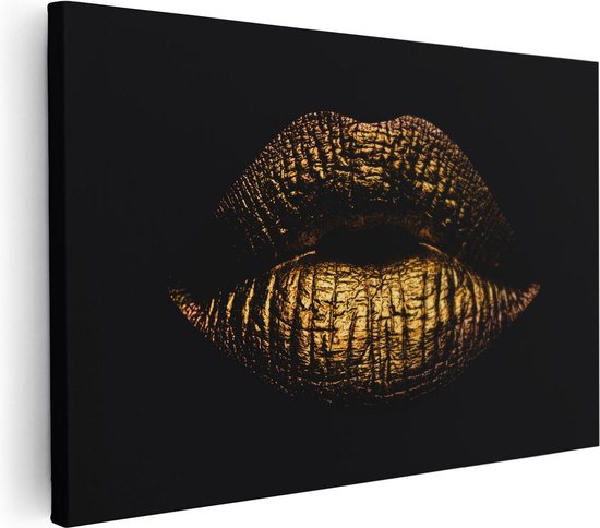 Artaza Canvas Schilderij Gouden Lippen - 60x40 - Foto Op Canvas - Canvas Print
