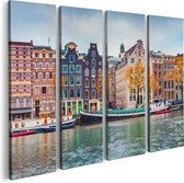 Artaza Canvas Schilderij Vierluik Amsterdamse Huisjes Vanaf De Gracht - 80x60 - Foto Op Canvas - Canvas Print