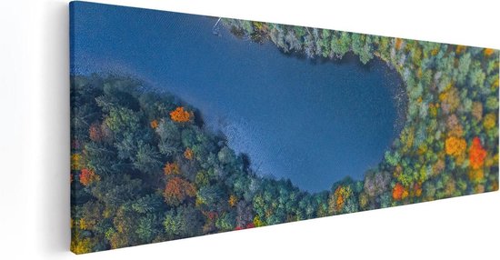 Artaza Canvas Schilderij Kleurrijke Bos Met Bomen Naast Een Meer - 90x30 - Foto Op Canvas - Canvas Print