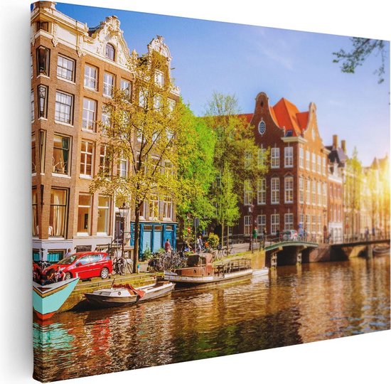 Artaza Canvas Schilderij Amsterdamse Gracht Tijdens Zonsondergang - 40x30 - Klein - Foto Op Canvas - Canvas Print