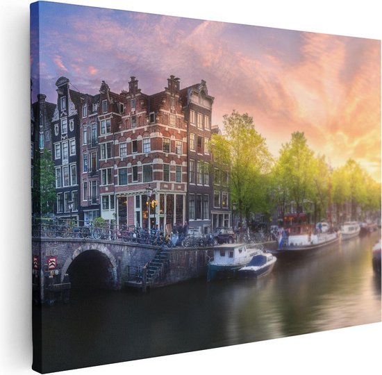 Artaza - Canvas Schilderij - Amsterdamse Grachten  - Foto Op Canvas - Canvas Print