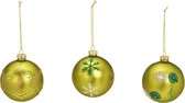 Glazen Kerstballen Met Glitters - Groen / Goud - Diameter 8cm - 12 Stuks