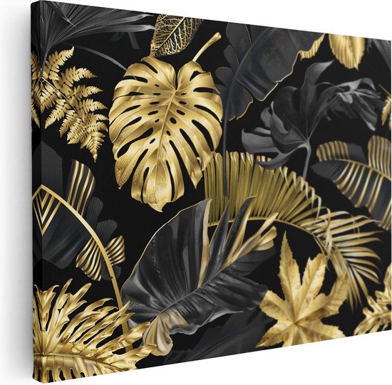 Artaza Canvas Schilderij Gouden Tropische Bladeren - 40x30 - Klein - Foto Op Canvas - Canvas Print