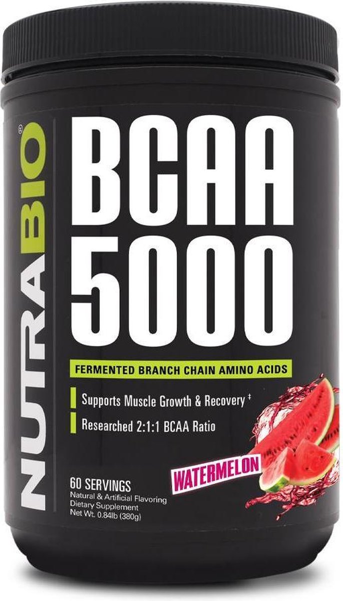 Goedkoopste NutraBio BCAA 5000 Poeder - Watermelon - 400 gr