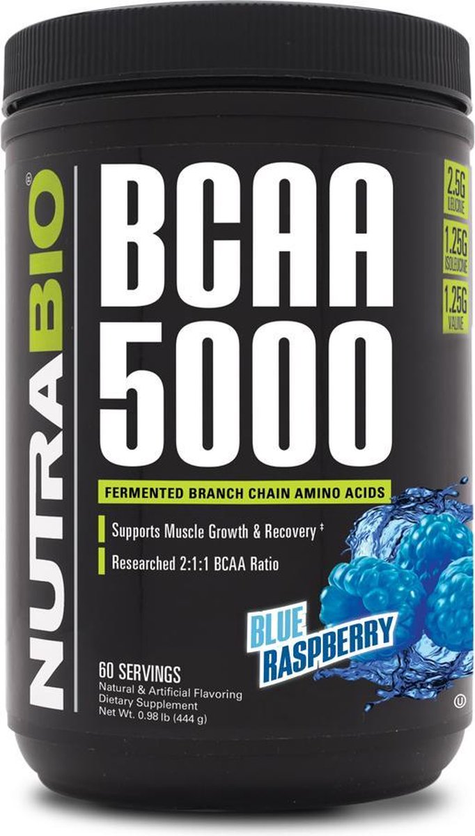 NutraBio BCAA 5000 Poeder - Blue Raspberry - 400 gr