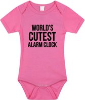 Worlds cutest alarm clock tekst baby rompertje roze meisjes - Kraamcadeau - Babykleding 56 (1-2 maanden)