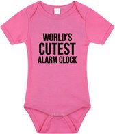 Worlds cutest alarm clock tekst baby rompertje roze meisjes - Kraamcadeau - Babykleding 80 (9-12 maanden)