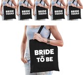 Pakket Vrijgezellenfeest vrouw tasjes/ goodiebag - 1x Bride to Be zwart + 7x Bride Squad zwart - Vrijgezellen dames