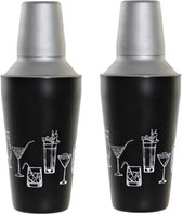 2x stuks cocktailshakers zwart 500 ml RVS - Keukenbenodigdheden - Bar/cafe benodigdheden - Cocktails maken - Mix/shake bekers