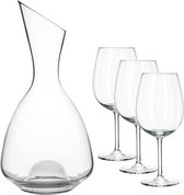 Glazen wijn karaf/decanteer kan 1,5 liter met 6 XXL rode wijn glazen 590 ml - Schenkkannen/karaffen van glas