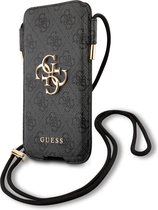 Guess PU Logo Insteek hoesje - Maat L 6.4 tot 6.7 inch Grijs