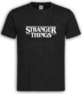 Zwart T shirt met Witte "Stranger Things" tekst maat XS