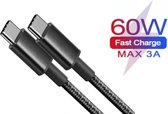 USB C Kabel voor Samsung - 2M - Snellaadfunctie - 100W - Super Fast Charge - Nylon Geweven - Geschikt voor USB-C Stekker Adapter Oplader