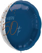 Folieballon - 50 jaar - Luxe - Blauw, goud, transparant - 45cm - Zonder vulling