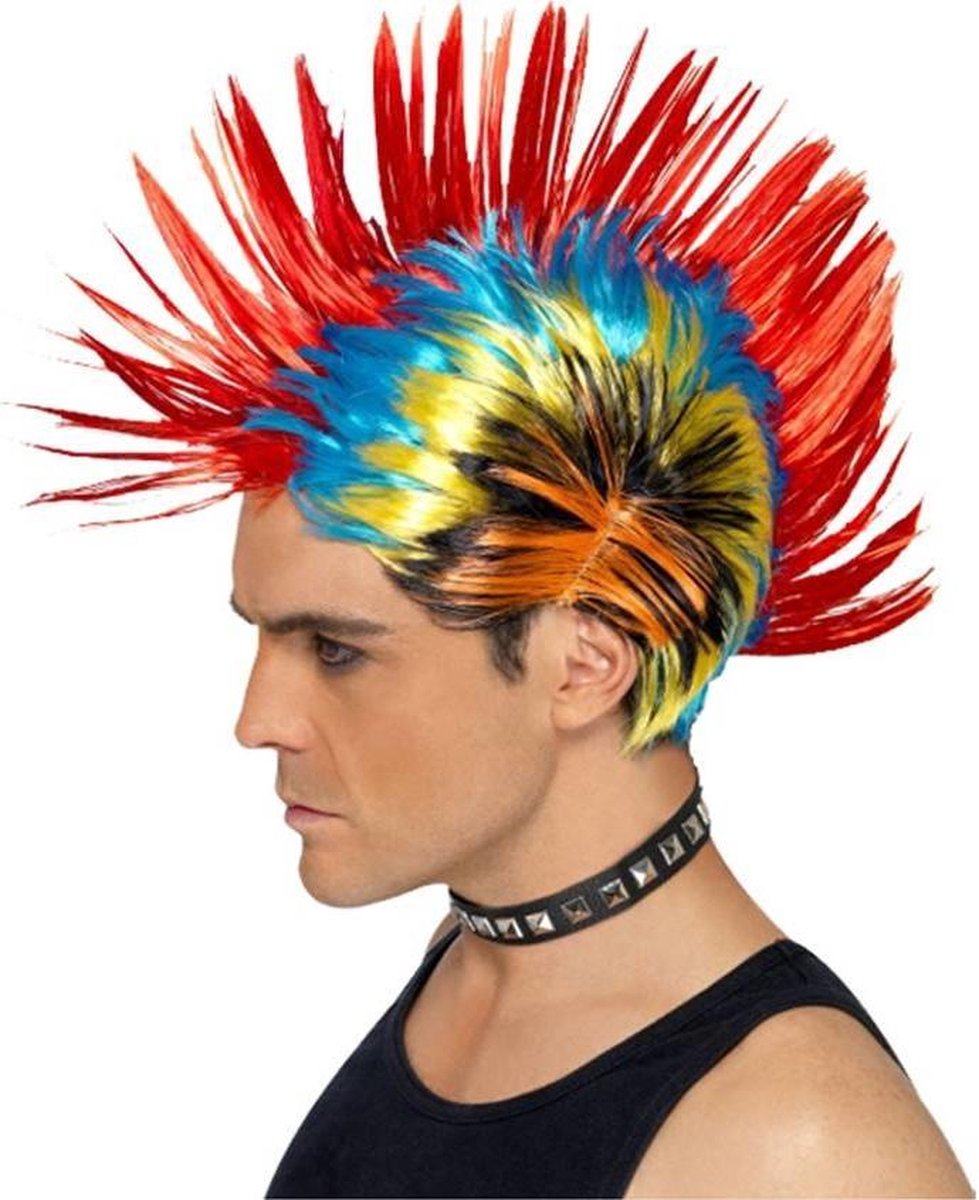 Pruik - Regenboog kleur - Punker 80's - Met hanenkam | bol.com