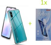 Telefoonhoesje voor: Xiaomi Mi 9 Lite - Anti Shock Silicone Bumper Hoesje - Transparant + 1X Tempered Glass Screenprotector