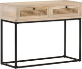 Sidetable 100x35x76 cm massief mangohout en natuurlijk riet