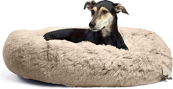 Donut Hondenmand  - Zacht Pluche Hondenmanden - 80 x 80cm - Hondenbed - Kattenmand - Creme/Bruin