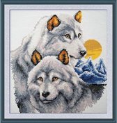 Voorbedrukt borduurpakket 32x34 cm - Cross stitch - D086 - 2 wolven