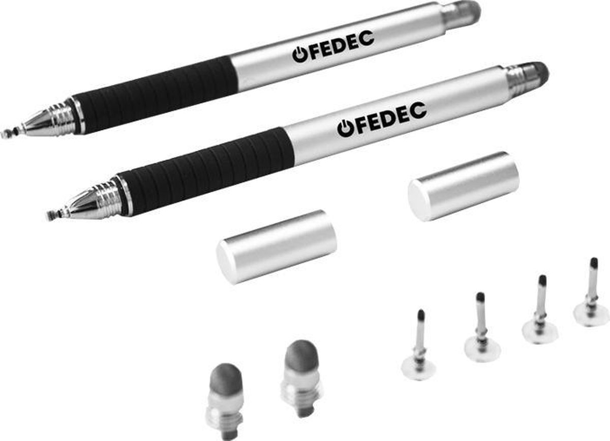 FEDEC Tablet Precisie Stylus Pen voor Ipad / Tablet / Mobiel - Universeel - Zilver - Vervangbare Punten - Extreem Nauwkeurig