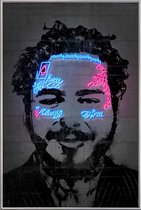 JUNIQE - Poster met kunststof lijst Post Malone -20x30 /Blauw & Zwart