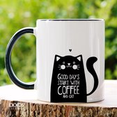 Cat and coffee - Customized mokken en bekers - mokken met tekst - mokken - bekers - cadeautje - cadeau voor vrouw - cadeau vor man - keramiek servies - cadeautje voor haar - cadeautje voor he