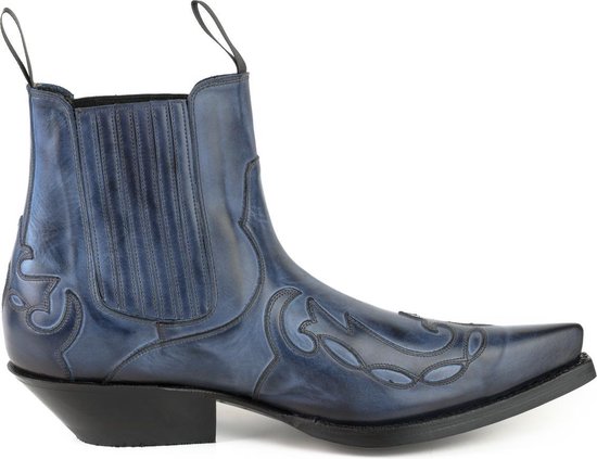Mayura Boots Austin 1931 Blauw/ Spitse Western Heren Enkellaars Schuine Hak Elastiek Sluiting Vintage Look Maat EU 40