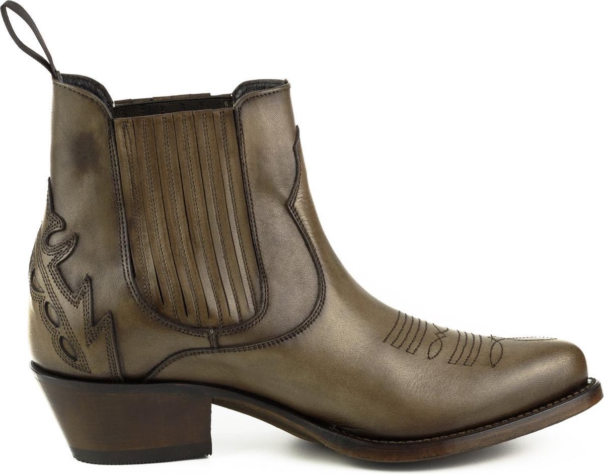Mayura Boots Marilyn 2487 Taupe/ Dames Cowboy Western Fashion Enklelaars Spitse Neus Schuine Hak Elastiek Sluiting Echt Leer Maat EU 37