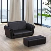 Zwart soft sofa kinderbank met voetbank - Kinder fauteuil - kinderstoel