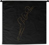 Wandkleed - Wanddoek - Vrouw - Zwart - Goud - Line art - 90x90 cm - Wandtapijt