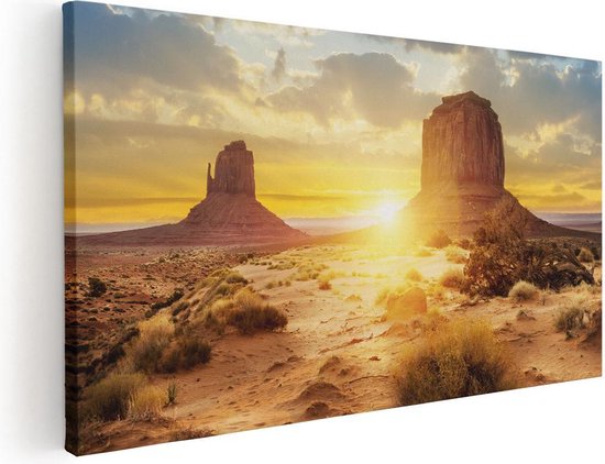 Artaza Canvas Schilderij Zonsondergang In Woestijn Monument Valley  - 40x20 - Klein - Foto Op Canvas - Canvas Print