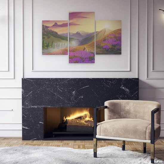 Artaza Canvas Schilderij Drieluik Lavendel Bloemen In De Bergen - Abstract - 90x60 - Foto Op Canvas - Canvas Print